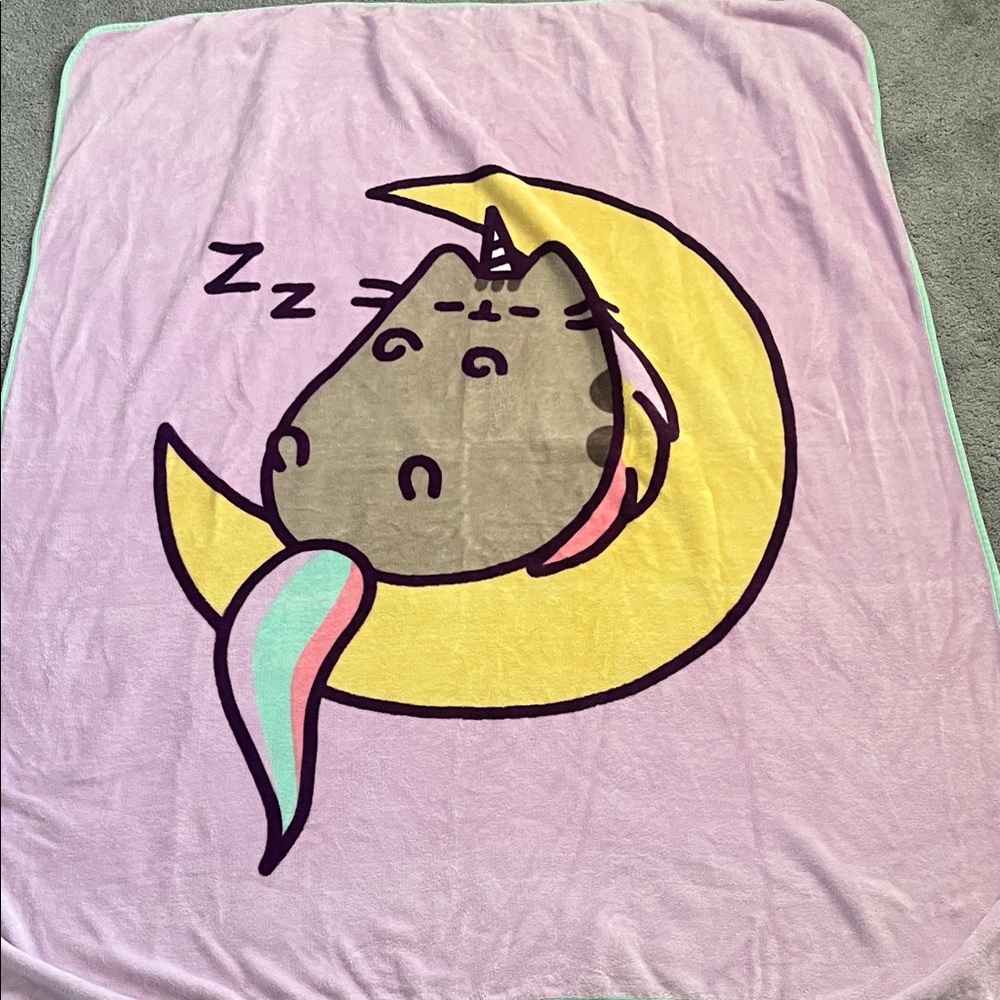 Pusheen the cat Pink Yellow Moon Unicorn Pusheeniecorn Throw Blanket 48x60 - Picture 2 of 3